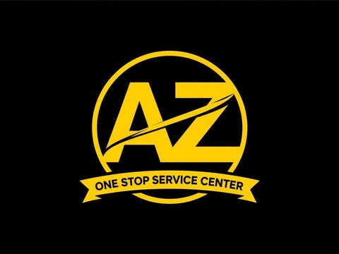 AZ yellow and black logo with circular design and One Stop Service Center banner on black background